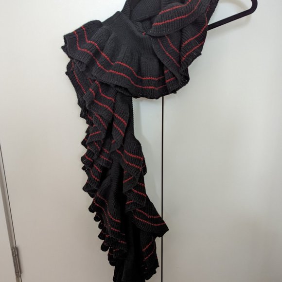 NWT Ralph Lauren black and red ruffle scarf - Picture 2 of 8